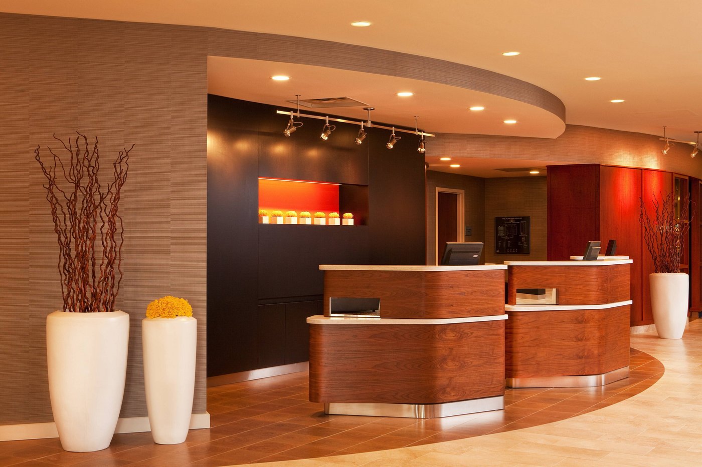 The hotel lobby and reception desk